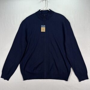 Charles Tyrwhitt Cardigan Sweater Mens XL Navy Merino Wool Full Zip Knit NWT